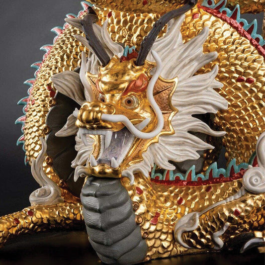 6 Dragon Fables You Must Know - 01002032 Lladro Protective Dragon Sculpture Gold Special Edition Limited Edition - Front