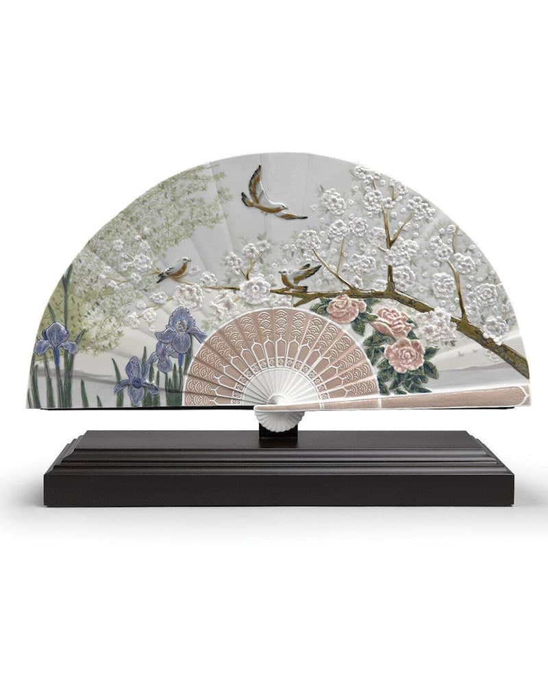 Lladró Iris and Cherry Flowers Fan Decorative Fan Limited Edition Sculpture by Lladró at FormFluent Sydney, Australia