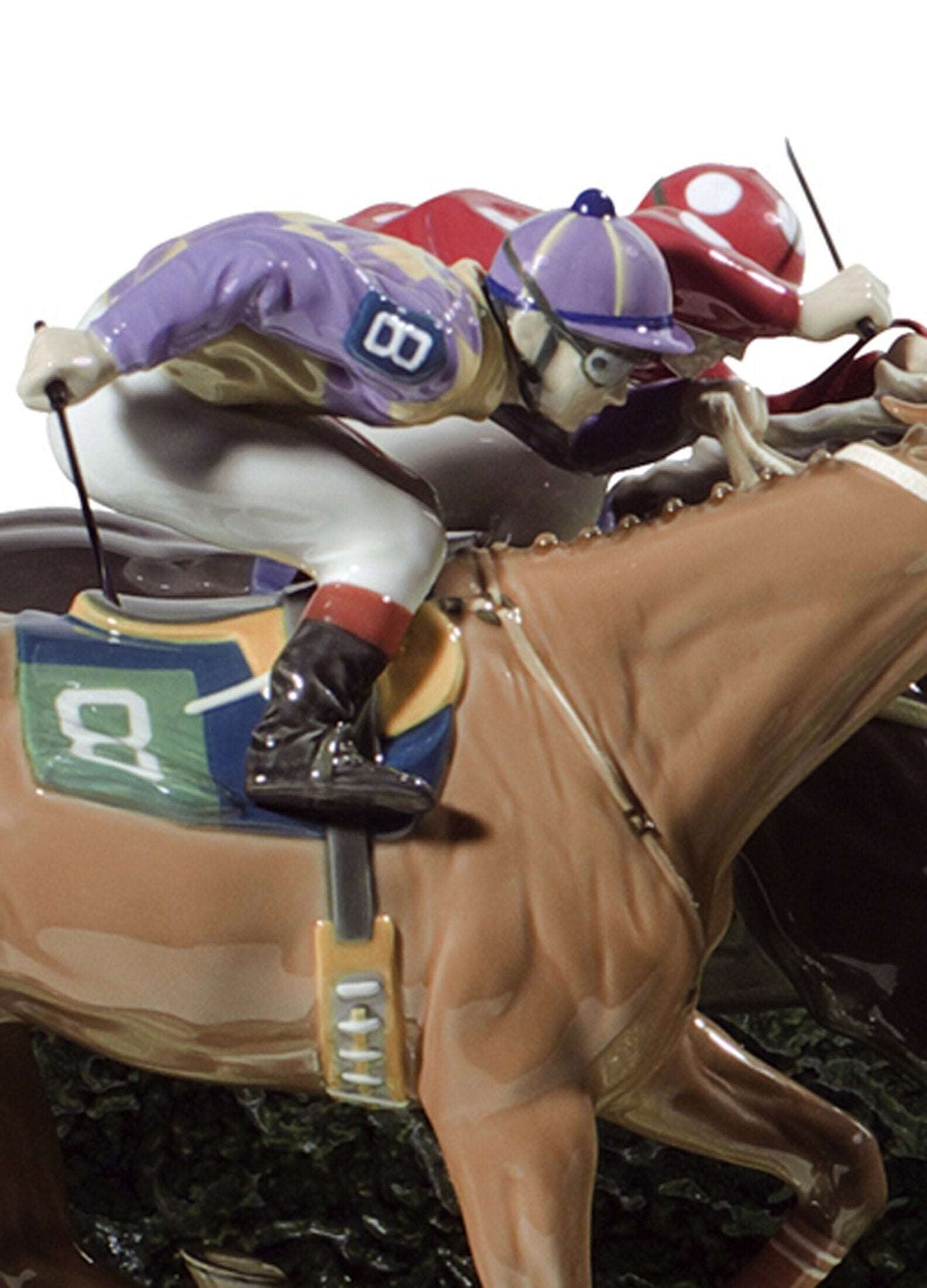 Limited edition porcelain sculpture of horses and jockeys racing, Formfluent Sydney Australia.