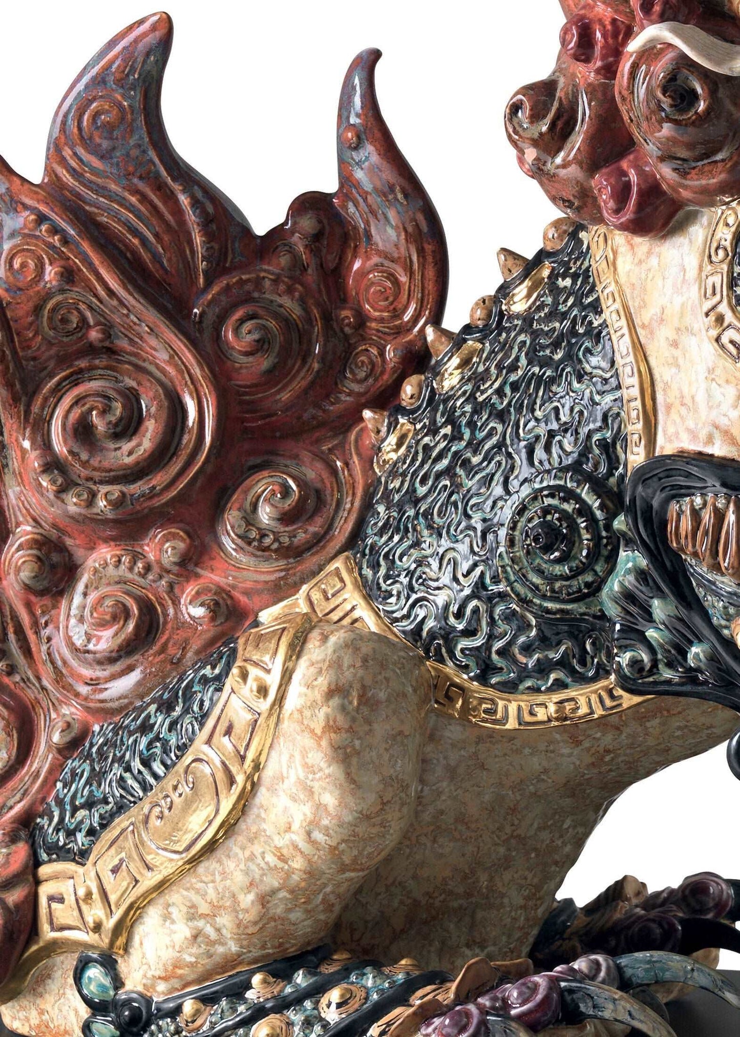 Lladró Guardian Lion and Lioness Sculpture Set. Red. Limited Edition by Lladró at FormFluent