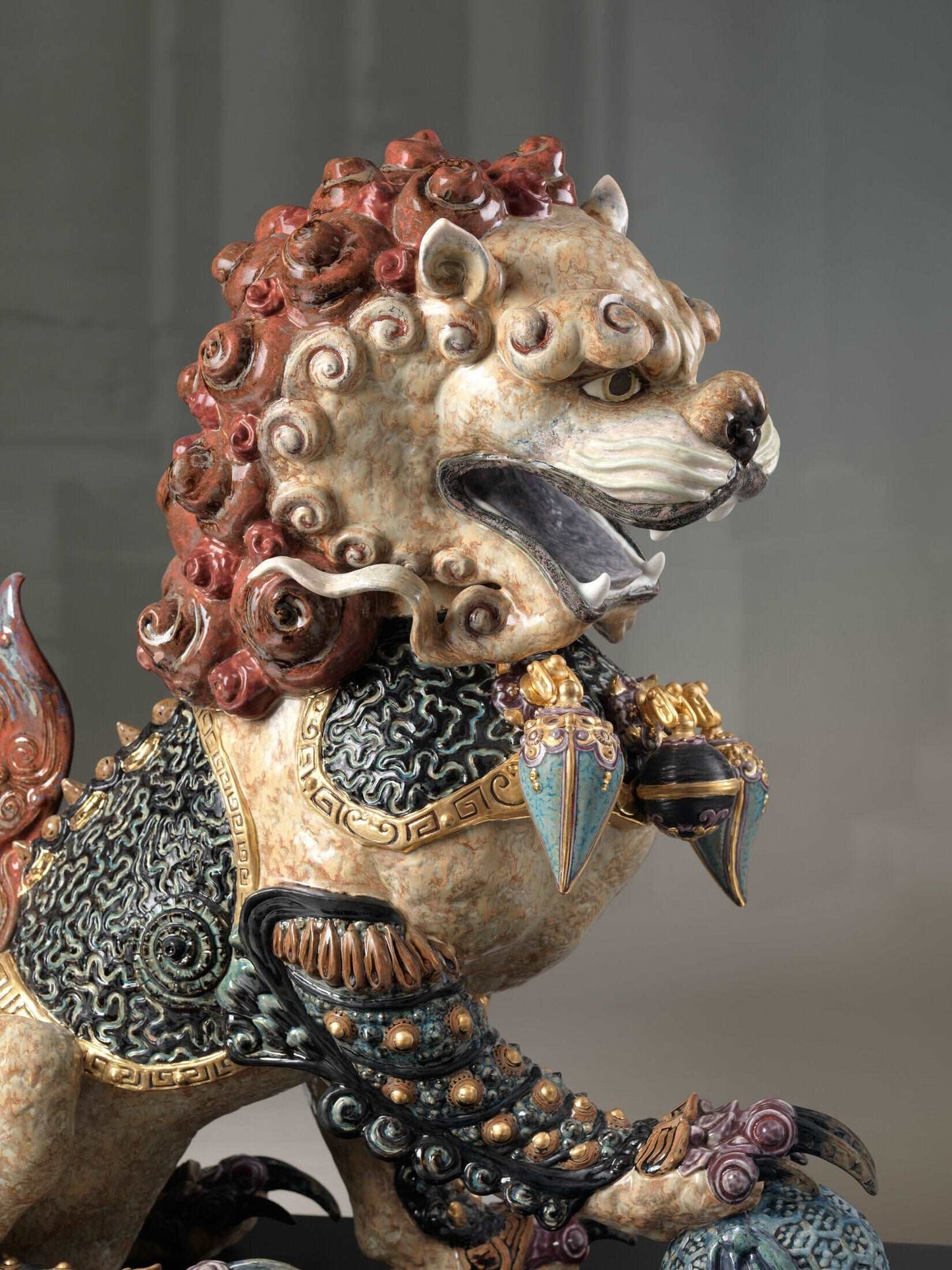 Guardian Lion and Lioness Sculpture Set. Red. Limited Edition