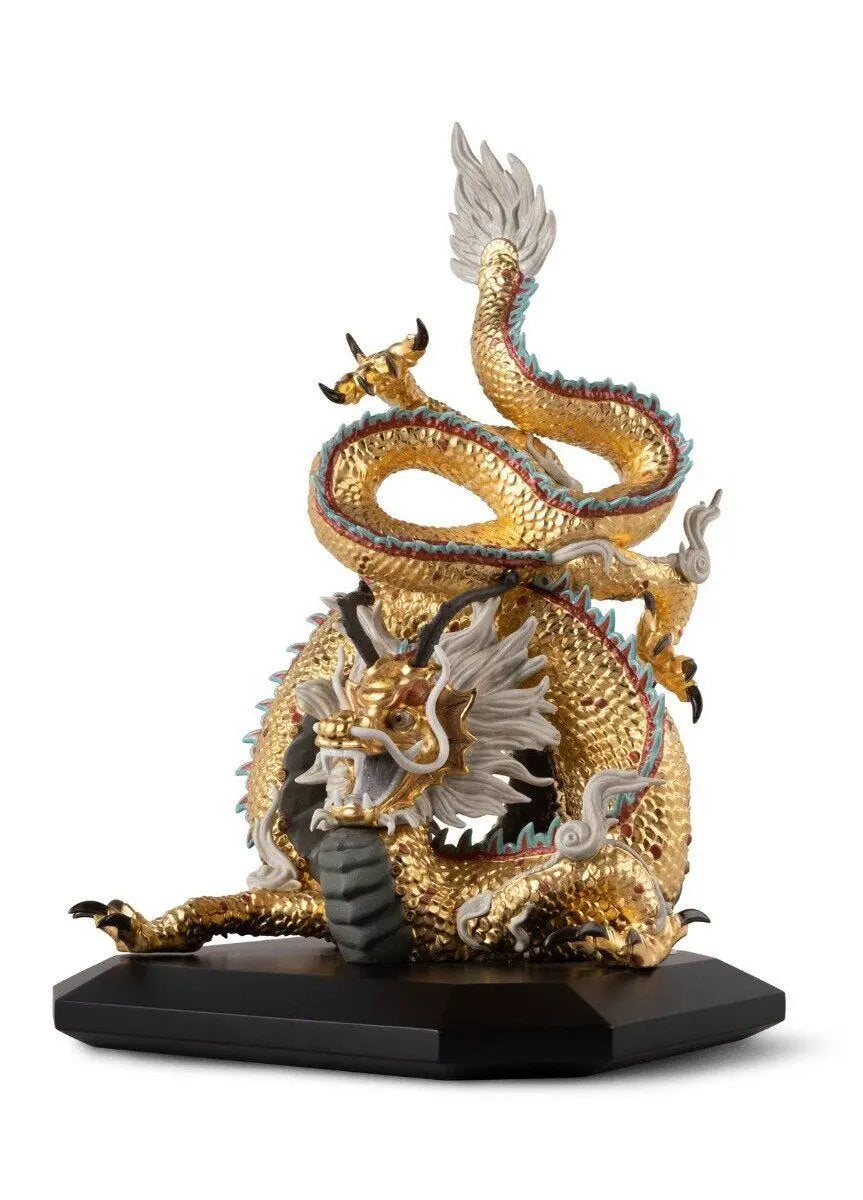 Lladró Protective Dragon Sculpture Gold Special Limited Edition Sculpture by Lladró at FormFluent