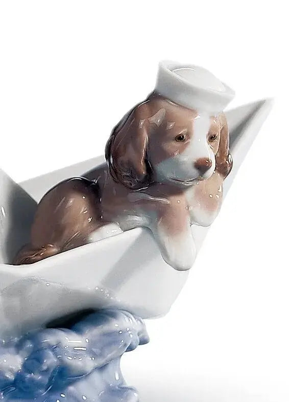 Lladró Little Stowaway Dog on Paper Boat Figurine Sculpture by Lladró at FormFluent