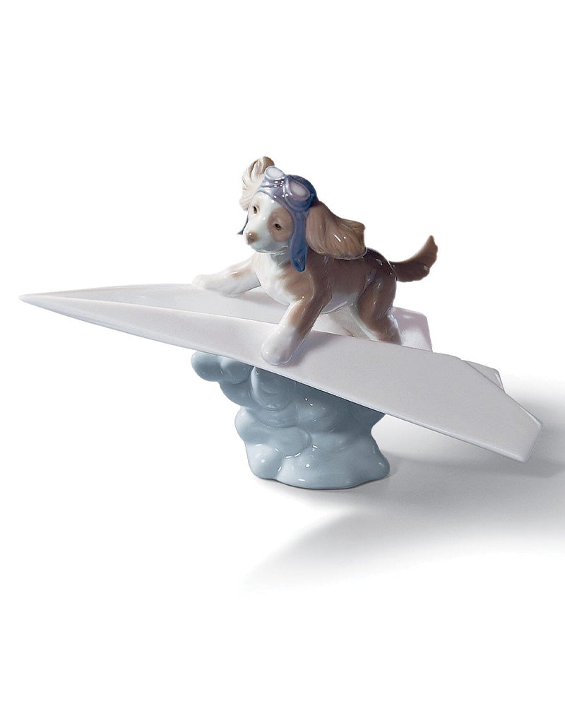 Lladró Lladró Lets Fly Away on a Paper Plane Dog Sculpture - FormFluent Sydney Australia