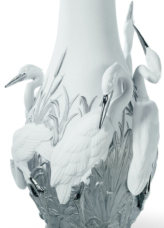 Lladró Herons' Realm Vase Silver Lustre by Lladró at FormFluent