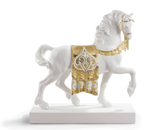 Lladró A Regal Steed Horse Sculpture Golden Lustre by Lladró at FormFluent