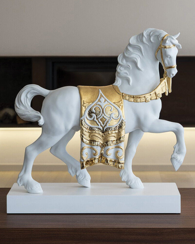 Lladró A Regal Steed Horse Sculpture Golden Lustre   FormFluent Lladro sydney australia
