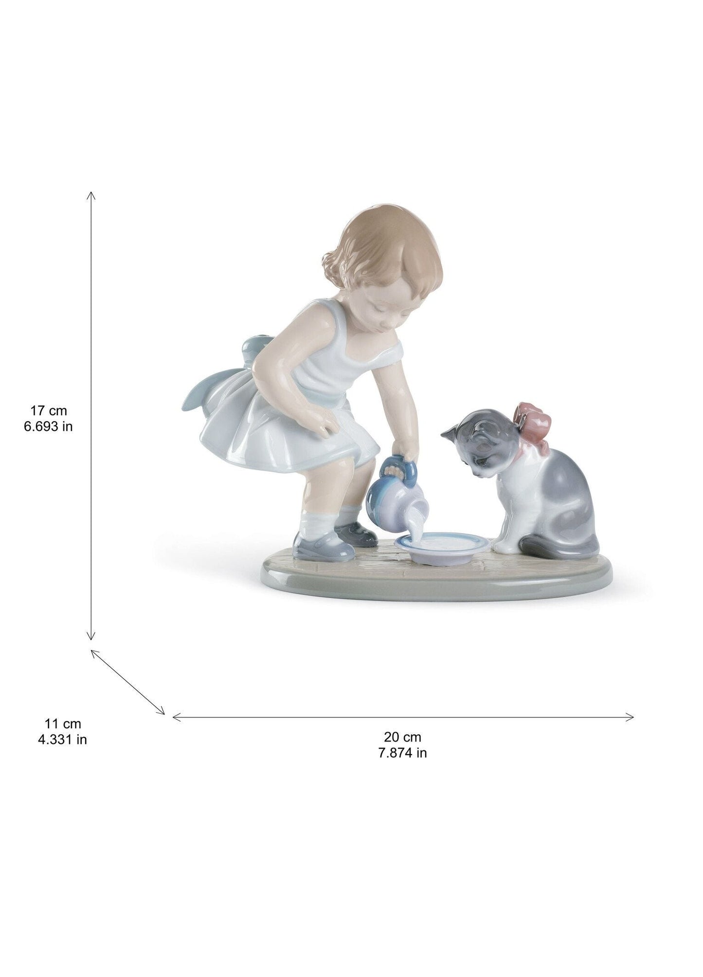 Lladró Kitty's Breakfast Time Girl and Cat Figurine