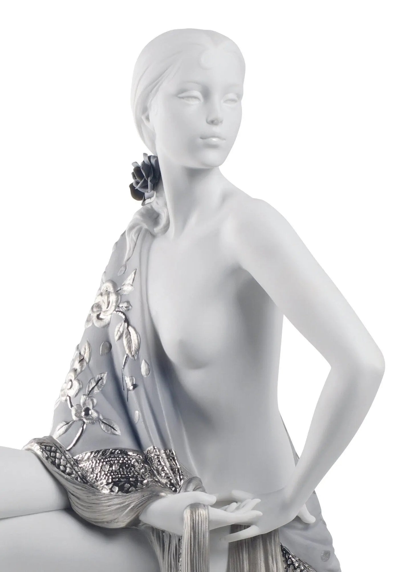 Lladró Nude with Shawl Woman Figurine Silver Lustre Sculpture by Lladró at FormFluent