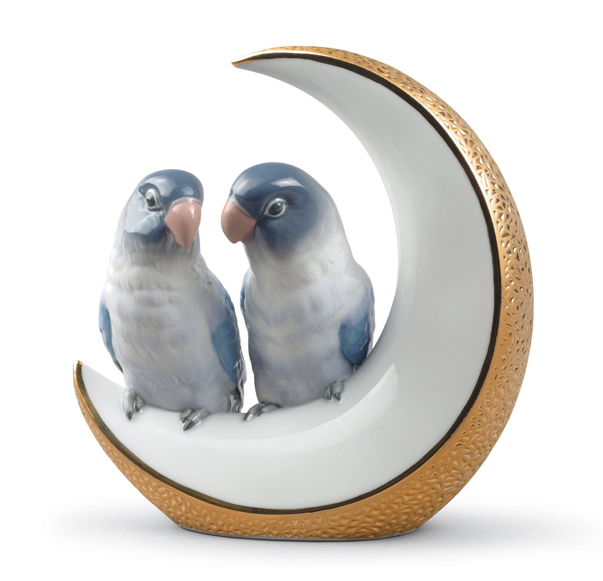 Lladró Fly Me to The Moon Birds Figurine in Golden Lustre   FormFluent