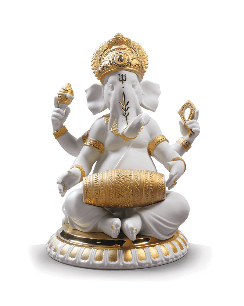 Buy Authentic Lladró Lladró Mridangam Ganesha Figurine Gold Lustre Sculpture - FormFluent Sydney Australia