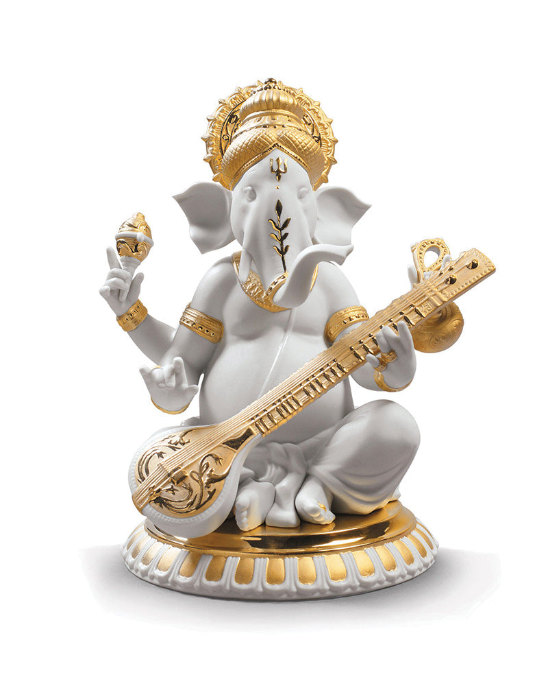 Buy Authentic Lladró Lladró Veena Ganesha Figurine Gold Lustre Sculpture - FormFluent Sydney Australia