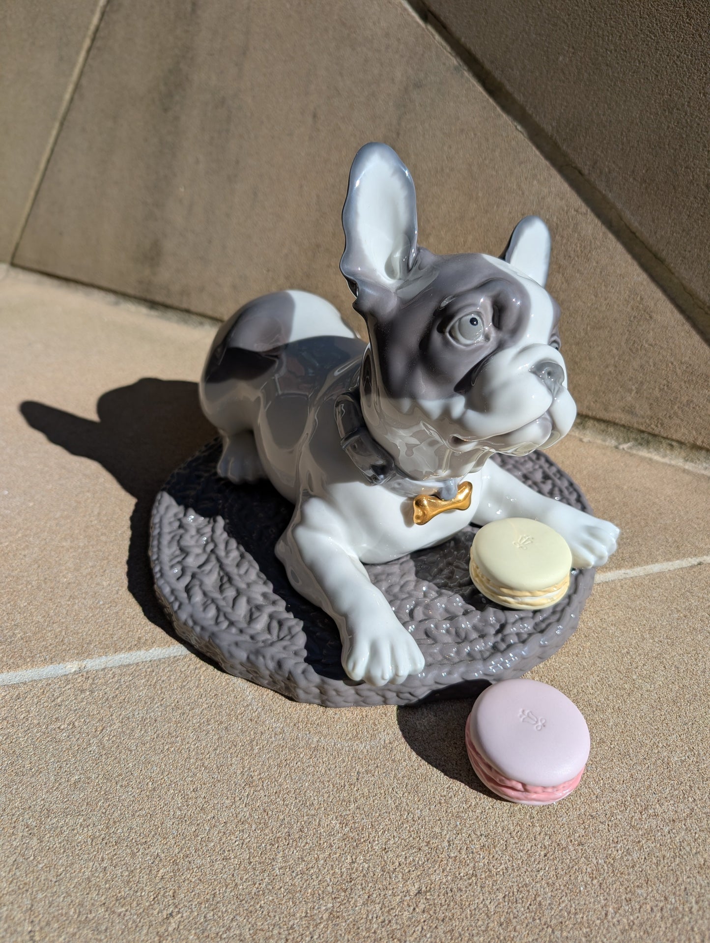 Lladró Lladró French Bulldog with Macarons Dog Figurine - FormFluent Sydney Australia
