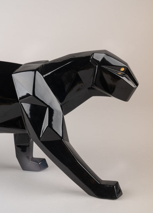 Lladró Origami Panther Figurine Glazed Black Sculpture by Lladró at FormFluent