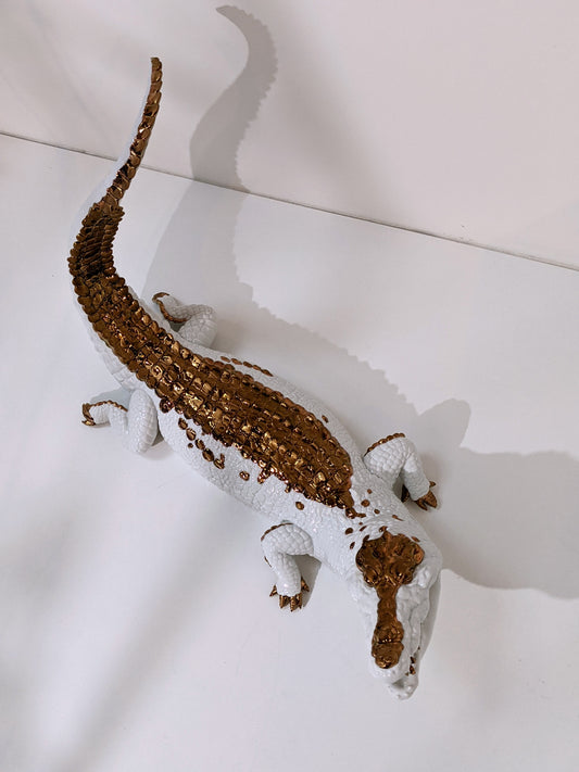 Lladró Crocodile Figurine White-Copper   FormFluent