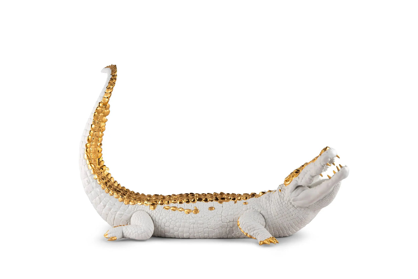 Lladró Crocodile Sculpture White-Copper Sculpture by Lladró at FormFluent