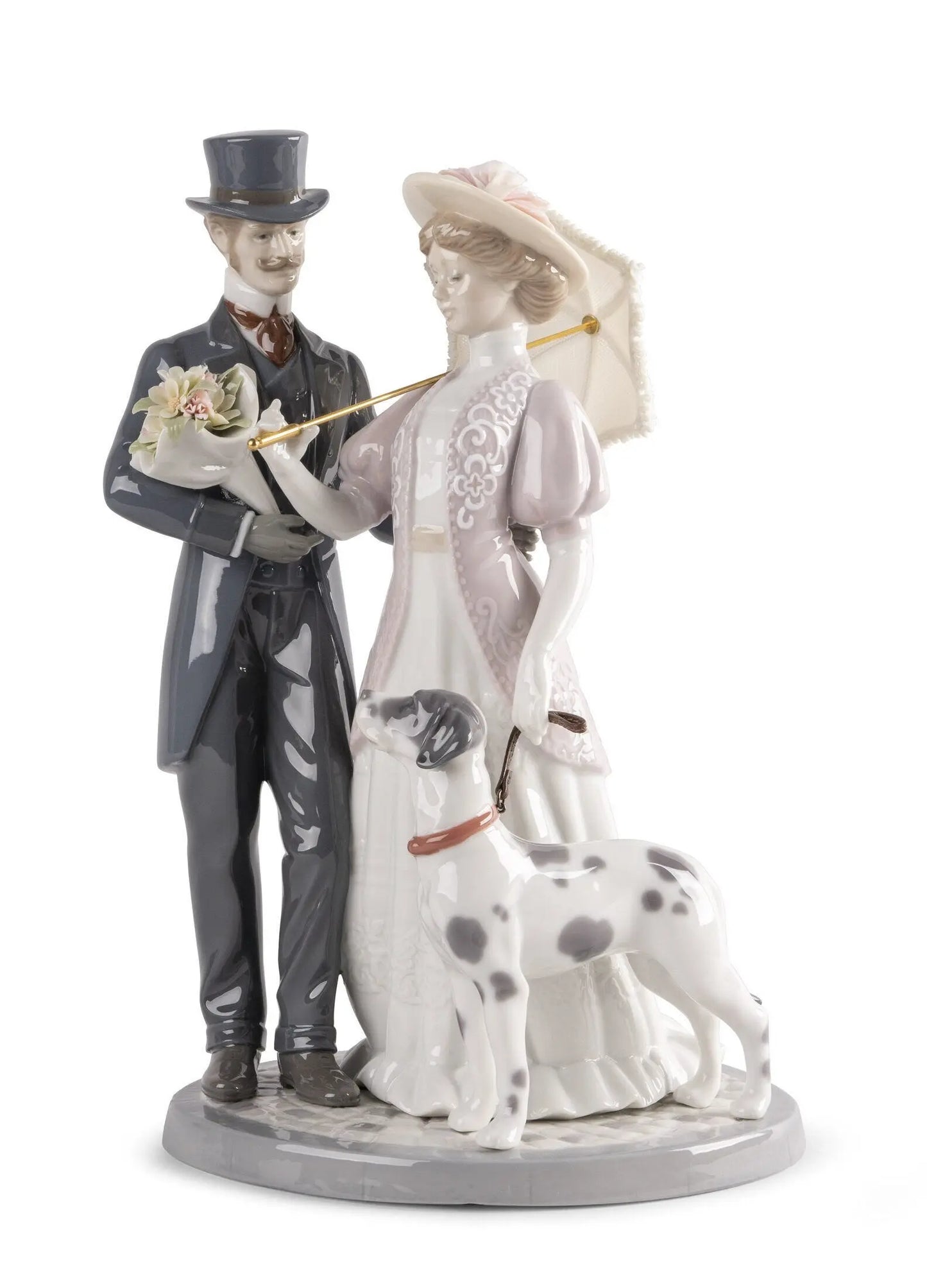 Lladró A Romantic Stroll Couple with Dog Sculpture Sculpture by Lladró at FormFluent