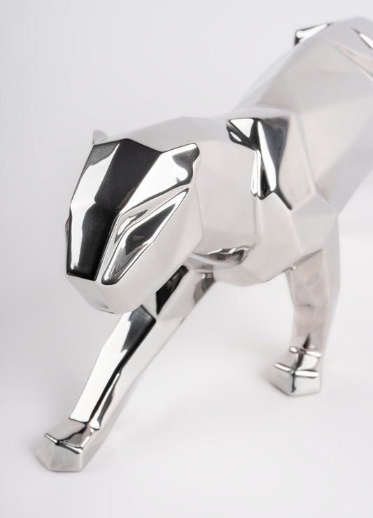Lladró Origami Panther Figurine Metallic Silver Sculpture by Lladró at FormFluent