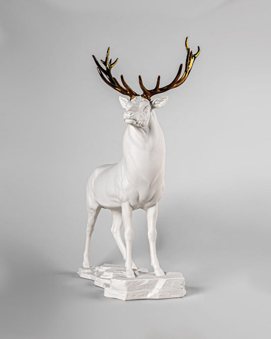 Lladró Deer Sculpture White-Copper Sculpture by Lladró at FormFluent