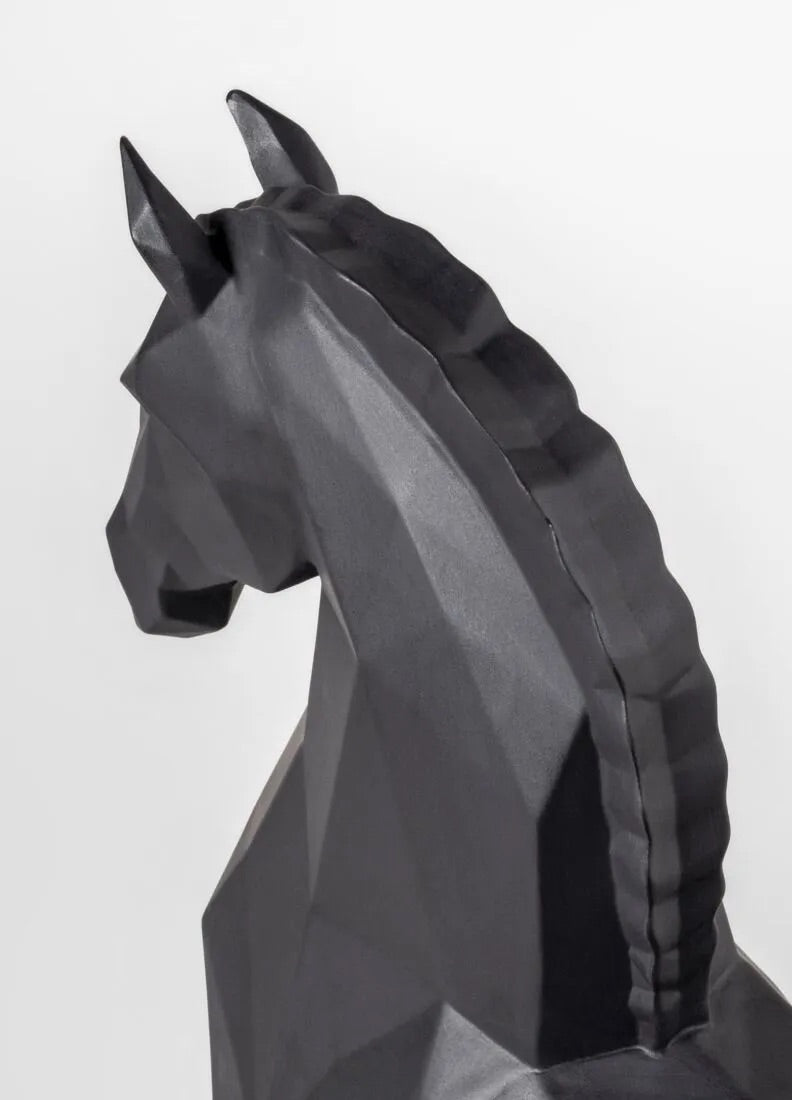 Low poly horse head sculpture on a white background