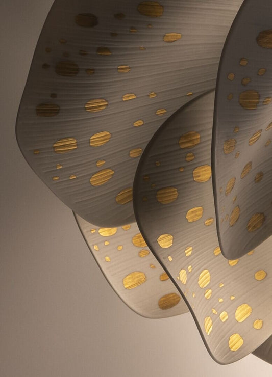 Lladró Nightbloom Hanging Lamp 60cm - White & Gold by Lladró at FormFluent