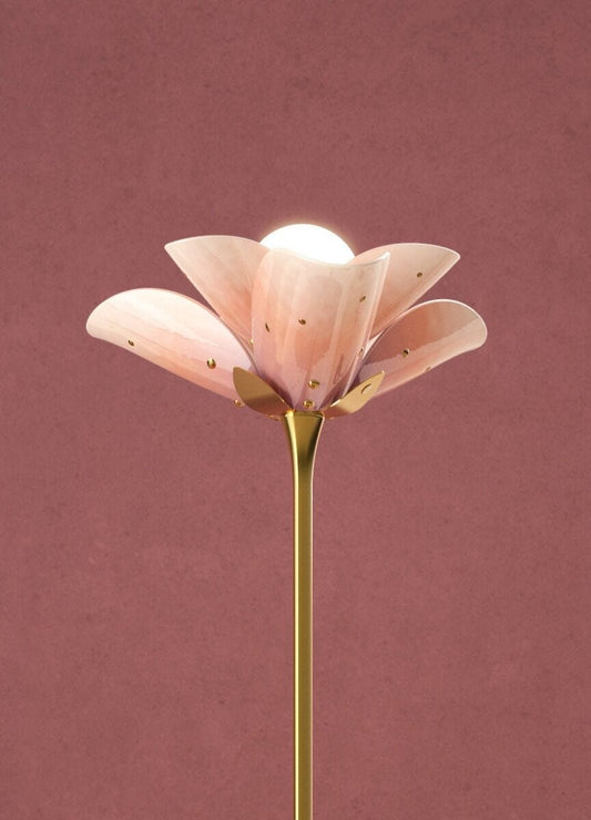 Lladró Blossom Floor Lamp - Wood Base Pink-Gold by Lladró at FormFluent