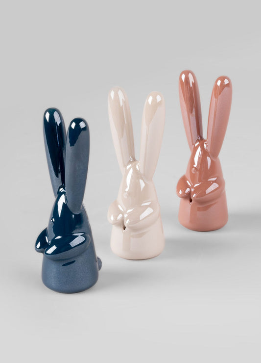 Lladró Bunny Figurine Incense Ring Holder Pink
