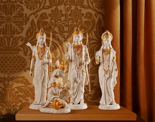 Lladró Ram Darbar Set (Re-deco) (Rama, Sita, Lakshman, & Hanuman Sculptures Golden Lustre Re-deco) Sculpture by Lladró at FormFluent