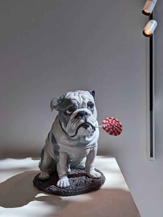 Lladró Bulldog with Lollipop Dog Sculpture by Lladró at FormFluent