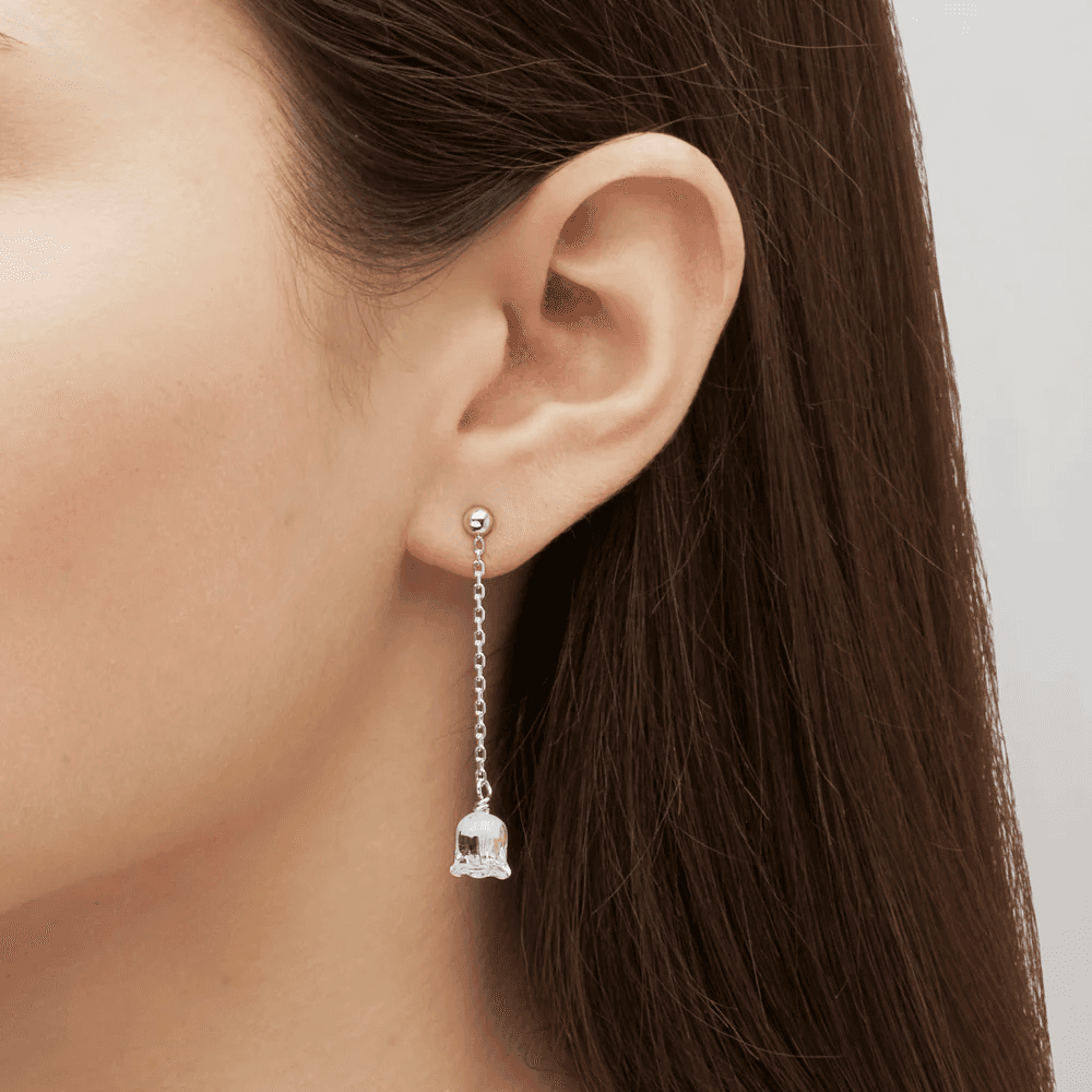 Lalique Muguet Long Earrings - Clear Crystal Silver Jewelry by Lalique at FormFluent Sydney, Australia