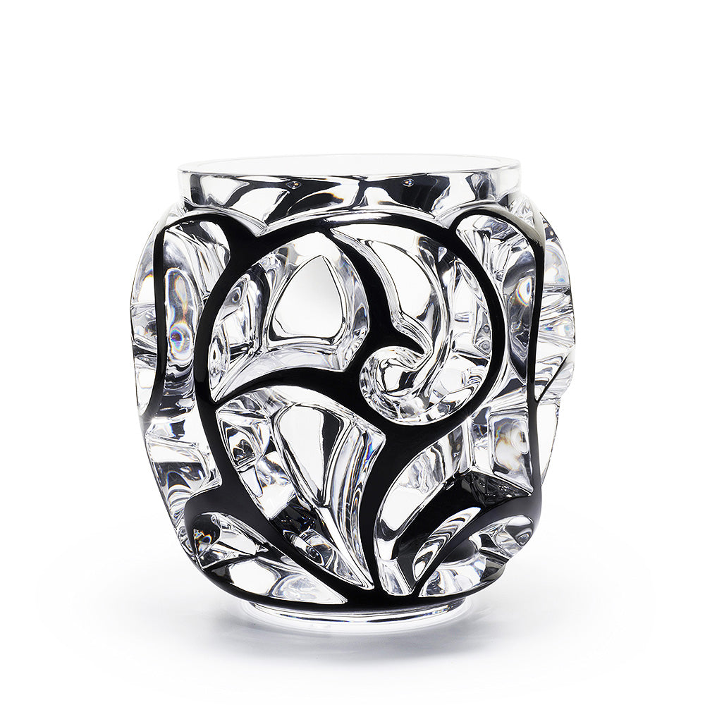 Lalique Tourbillons grand vase - Clear, black enamelled crystal (Numbered Edition) Vase by Lalique at FormFluent