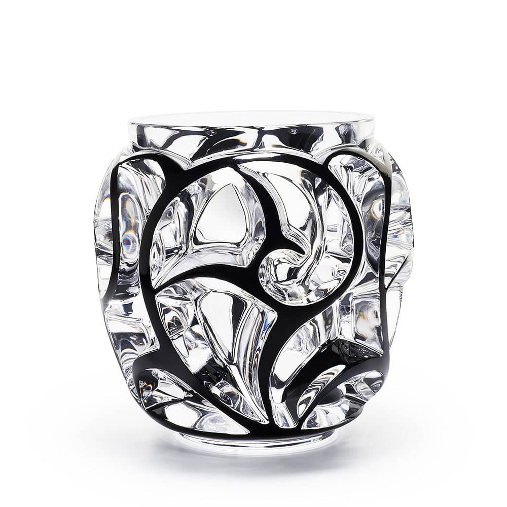 Lalique Tourbillons Grand Vase Clear & Black Enamelled Crystal Numbered Edition Vase by Lalique at FormFluent Sydney, Australia