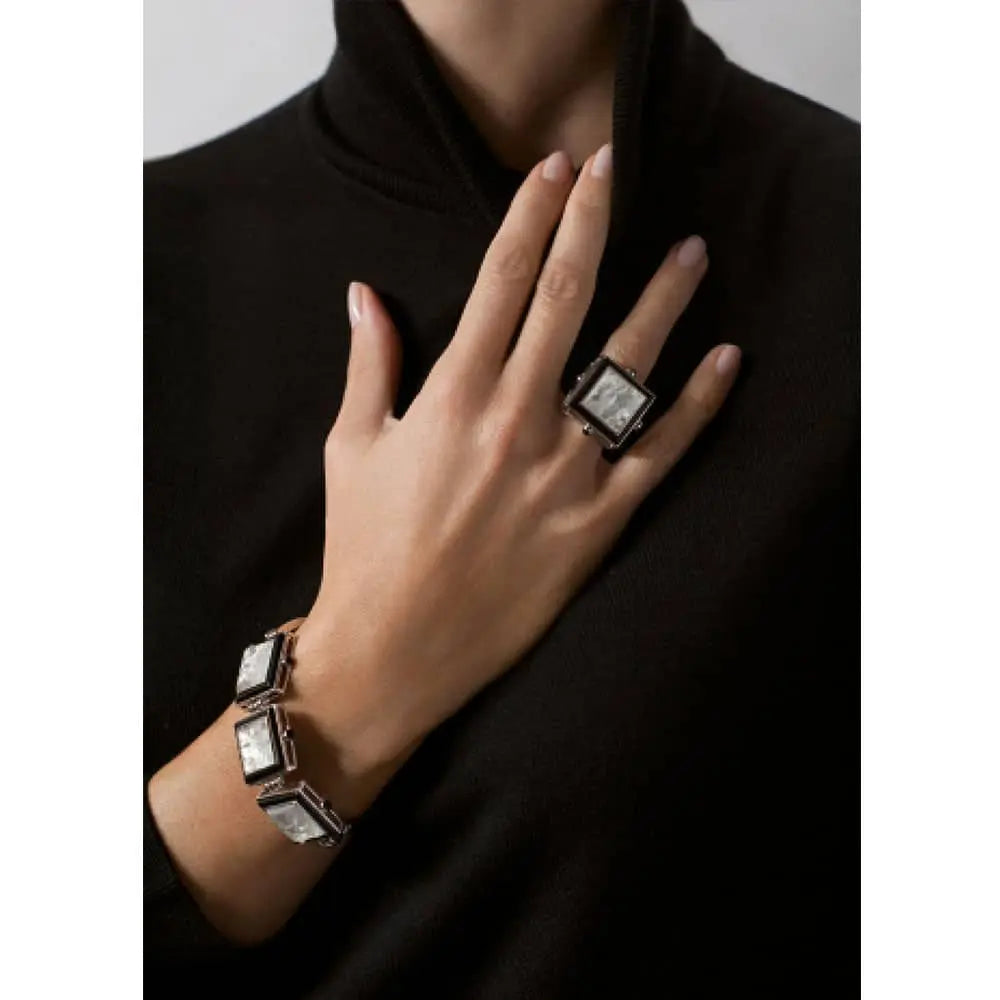 Lalique Aréthuse Ring Clear Crystal Black Lacquer Silver Jewelry by Lalique at FormFluent Sydney, Australia