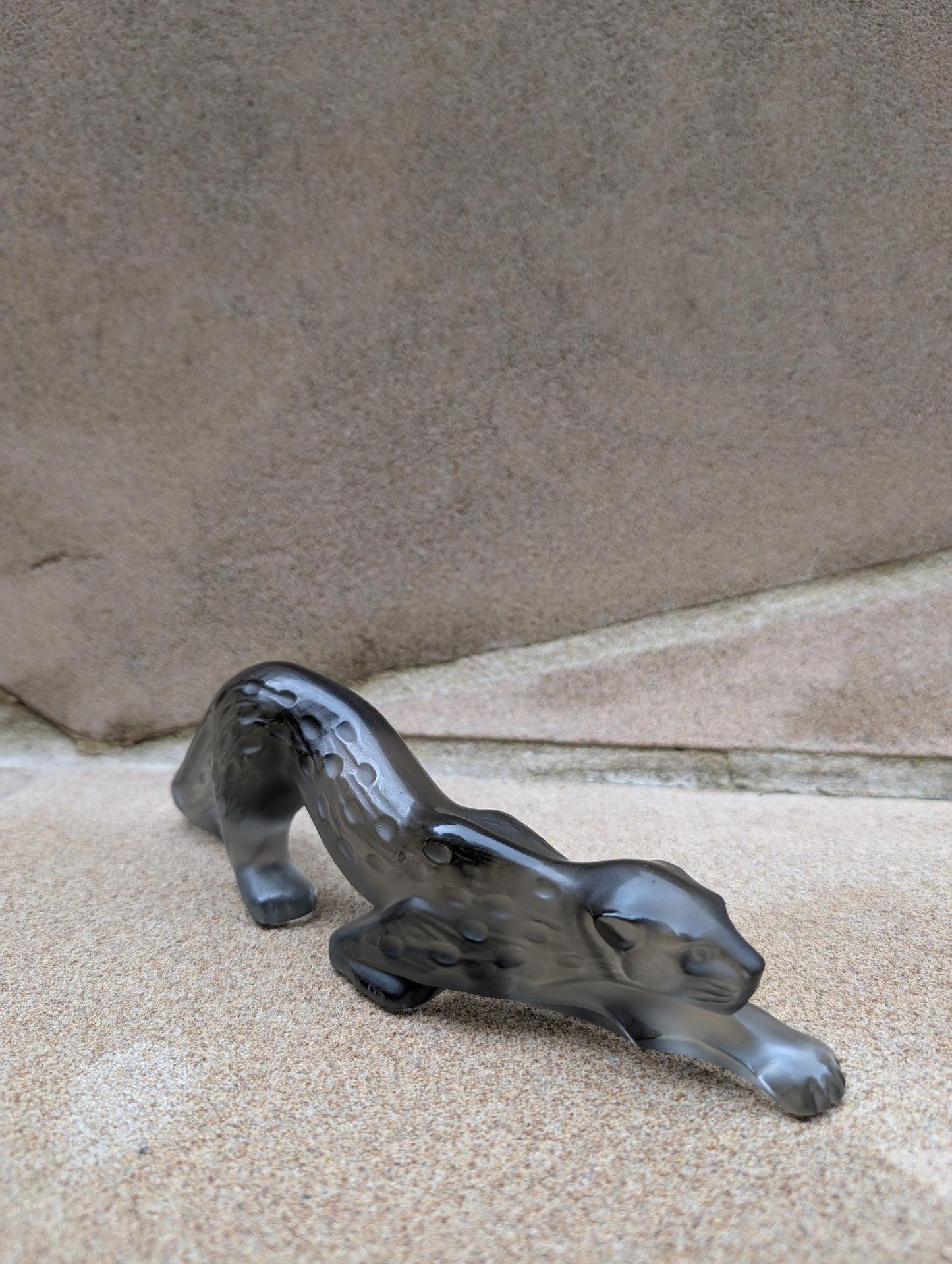 Lalique Zeila Panther Small Sculpture Grey Crystal Sculpture by Lalique at FormFluent