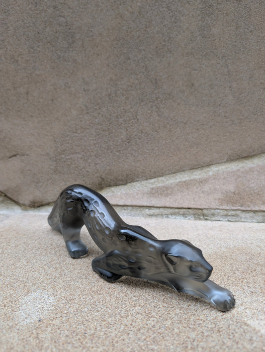 Lalique Zeila Panther Small Sculpture Grey Crystal Sculpture by Lalique at FormFluent