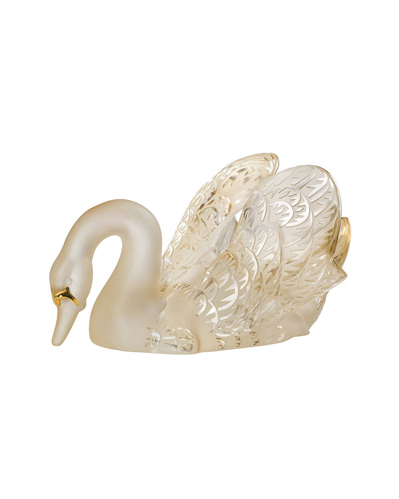 Lalique Swan Head Down Sculpture - Gold Lustre Crystal Sculpture by Lalique at FormFluent Sydney, Australia