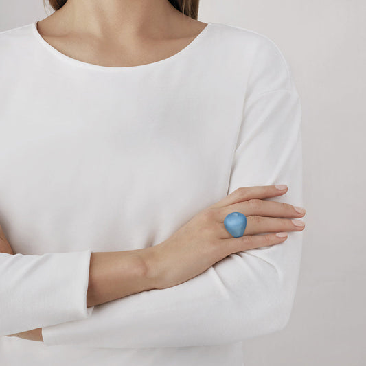 Lalique Cabochon Ring - Clear with Blue Patina crystal