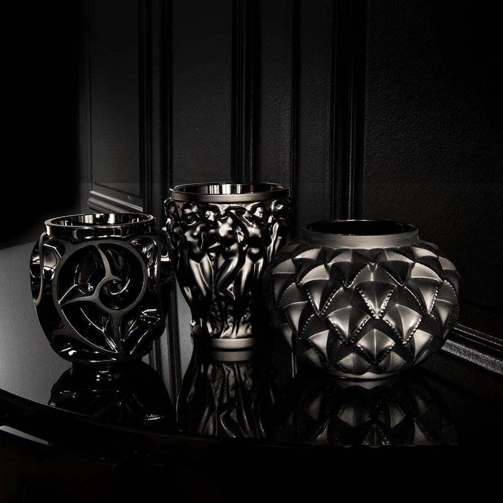 Lalique Bacchantes Small Vase Black Crystal Vase by Lalique at FormFluent Sydney, Australia