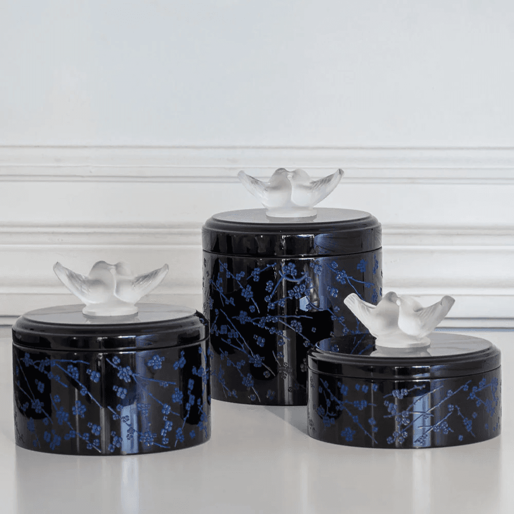 Buy Authentic Lalique Lalique Fleurs de Cerisier Box Large Size - Clear Crystal Black & Midnight Blue Lacquered Wood (Copy) (Copy) - FormFluent Sydney Australia