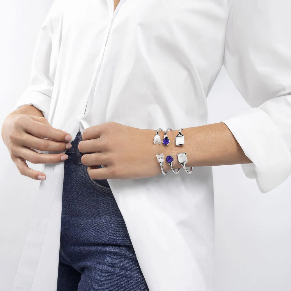 Lalique Muguet Flexible Bangle - Silver by Lalique at FormFluent