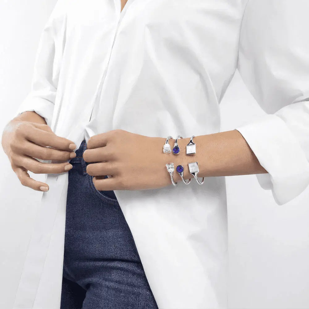 Lalique Muguet Flexible Bangle - Clear Crystal Silver Jewelry by Lalique at FormFluent Sydney, Australia