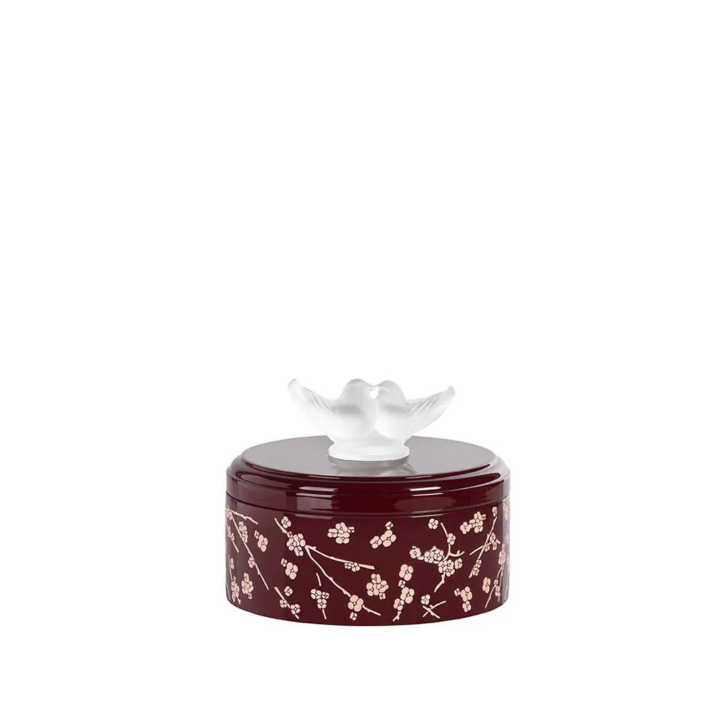 Lalique Fleurs de Cerisier Box Small Size - Clear Crystal, Pink and Burgundy Lacquered Wood by Lalique at FormFluent Sydney, Australia