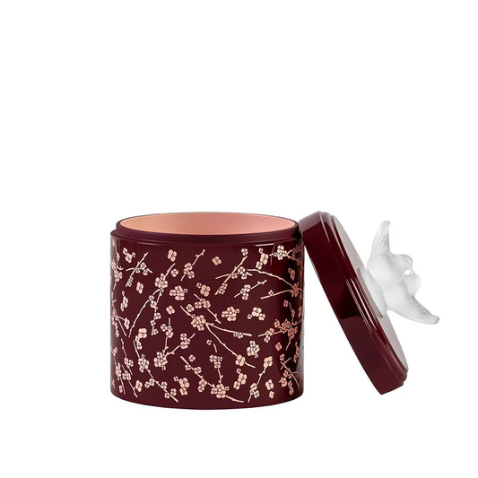 Lalique Fleurs de Cerisier Box Large Size - Clear Crystal, Pink and Burgundy Lacquered Wood by Lalique at FormFluent