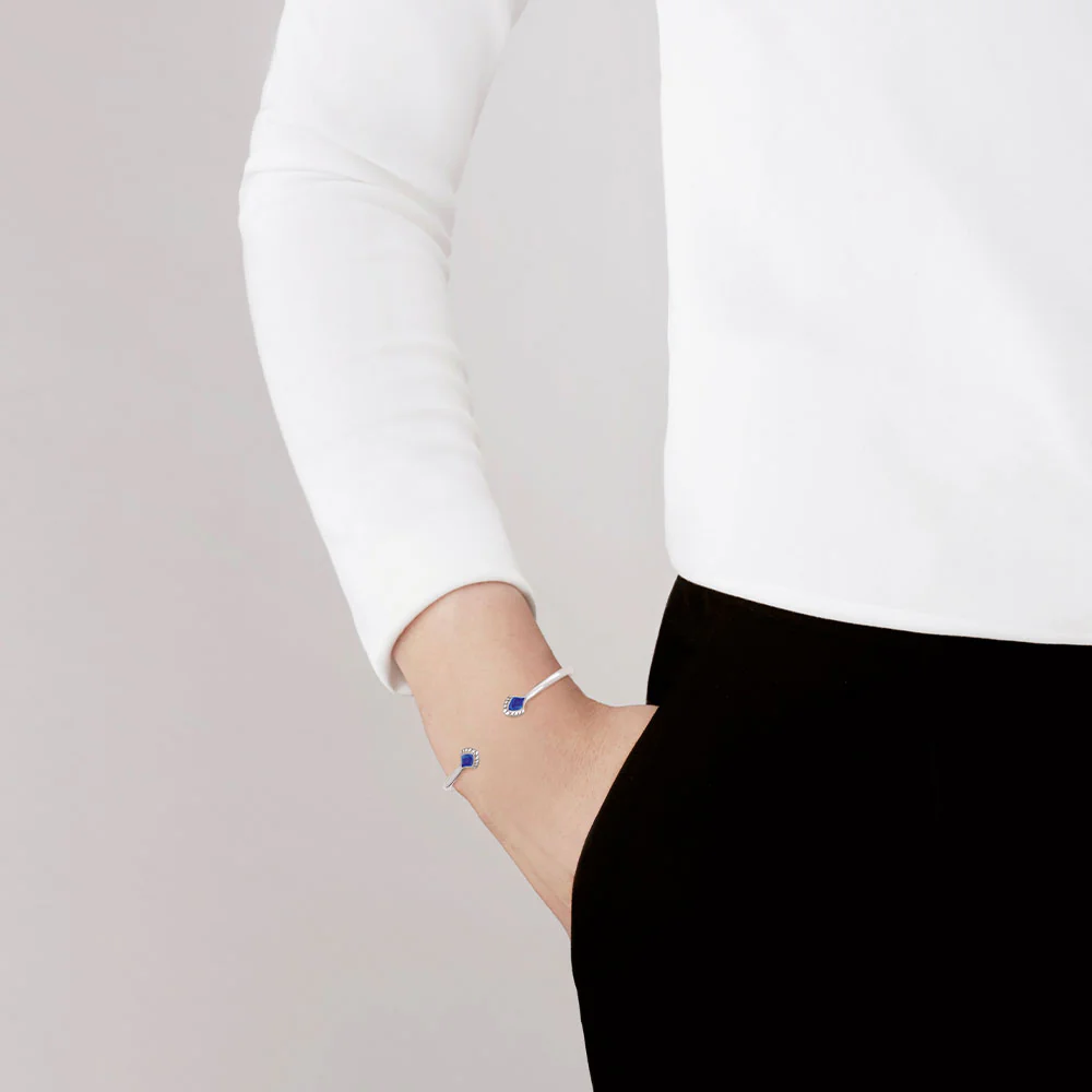 Lalique Paon Flexible Bangle - Blue Crystal Silver by Lalique at FormFluent