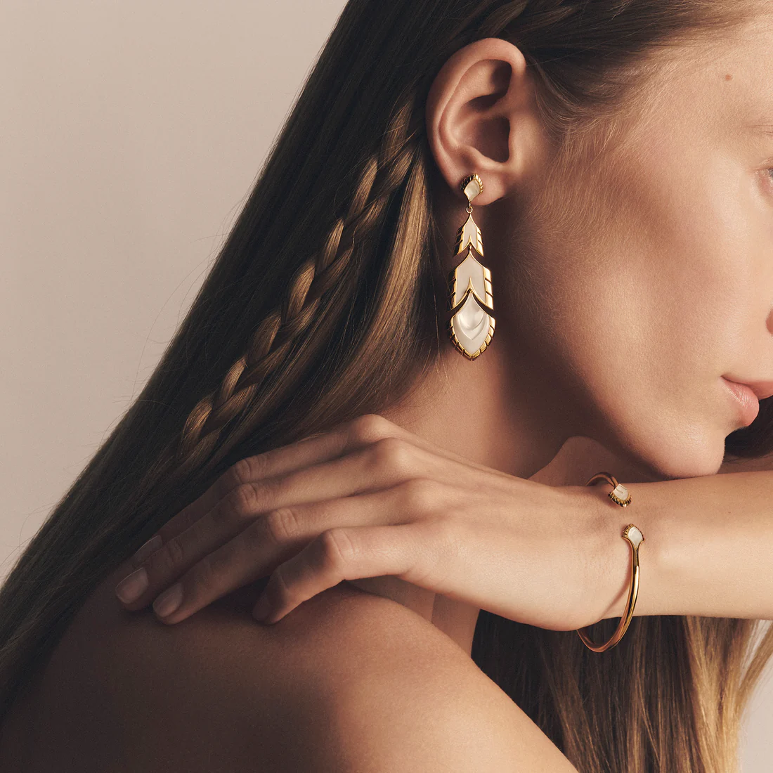 Buy Authentic Lalique Lalique Paon Flexible Bangle - White Pearly Clear Crystal 18K Yellow Gold-Plated  - FormFluent Sydney Australia