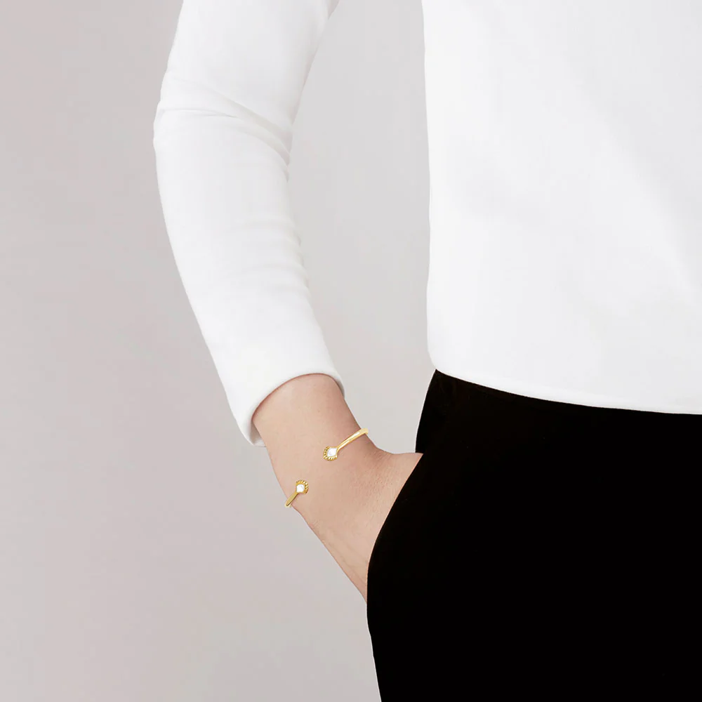 Lalique Paon Flexible Bangle - White Pearly Clear Crystal 18K Yellow Gold-Plated by Lalique at FormFluent