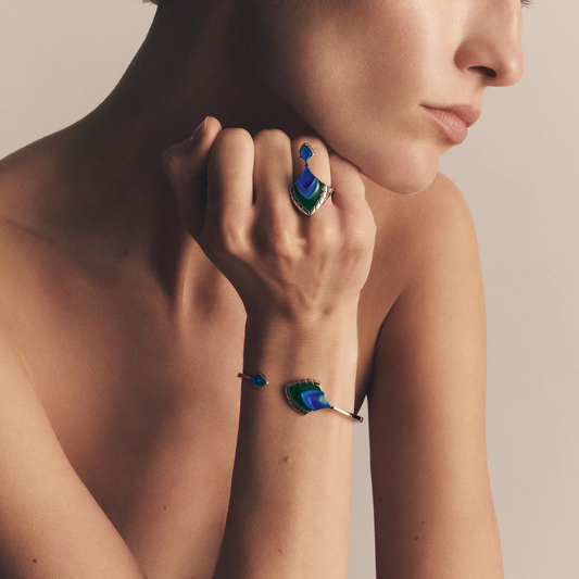 Lalique Paon Ring - Blue Crystal and Green Lacquer Silver by Lalique at FormFluent
