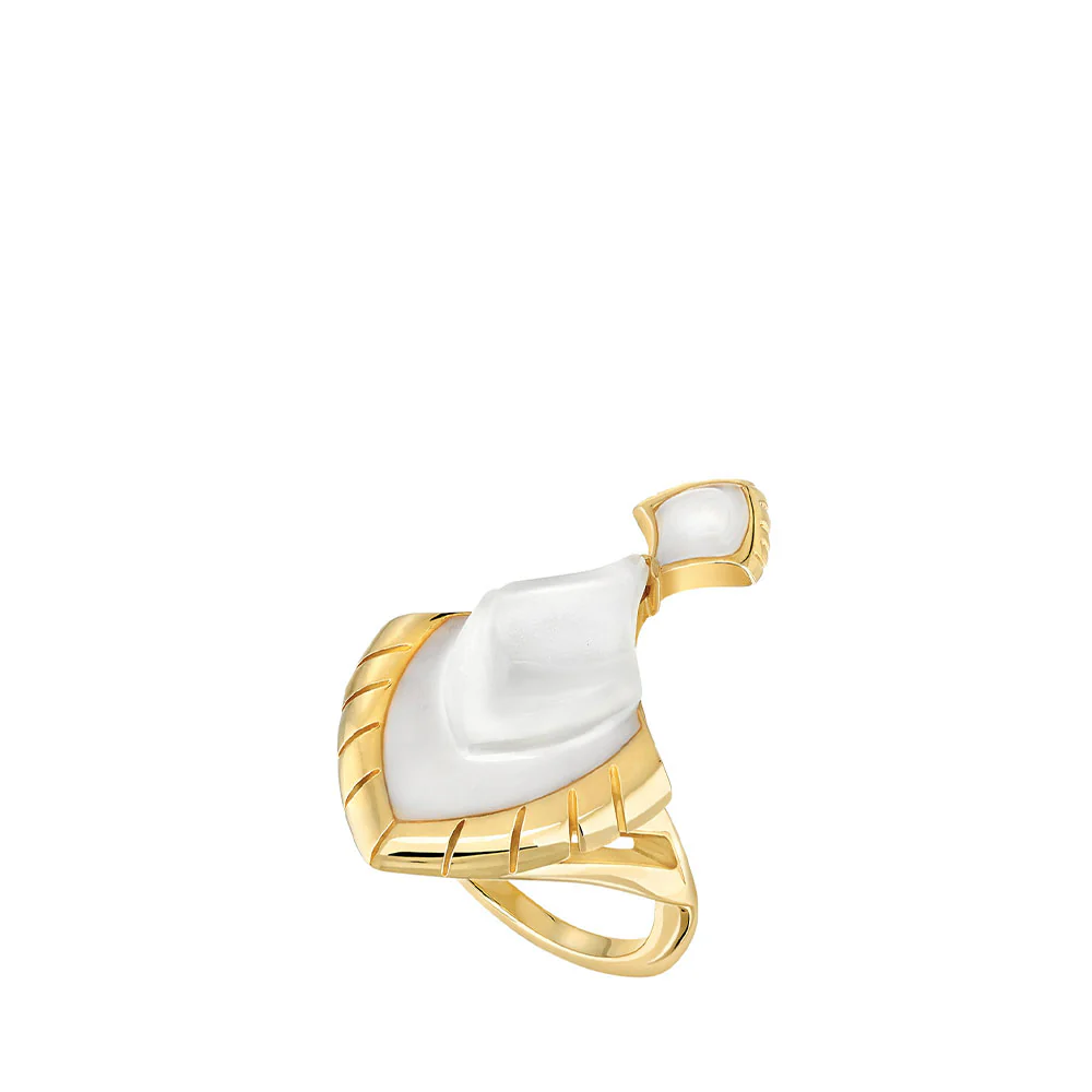 Buy Authentic Lalique Lalique Paon Ring - White Pearly Clear Crystal and White Lacquer 18K Yellow Gold-Plated  - FormFluent Sydney Australia