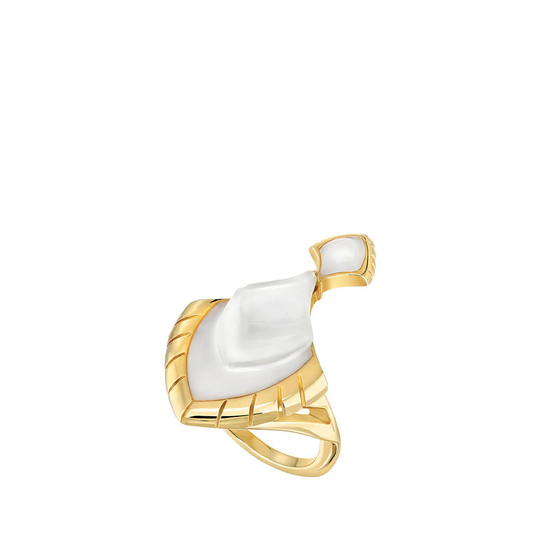 Buy Authentic Lalique Lalique Paon Ring - White Pearly Clear Crystal and White Lacquer 18K Yellow Gold-Plated  - FormFluent Sydney Australia