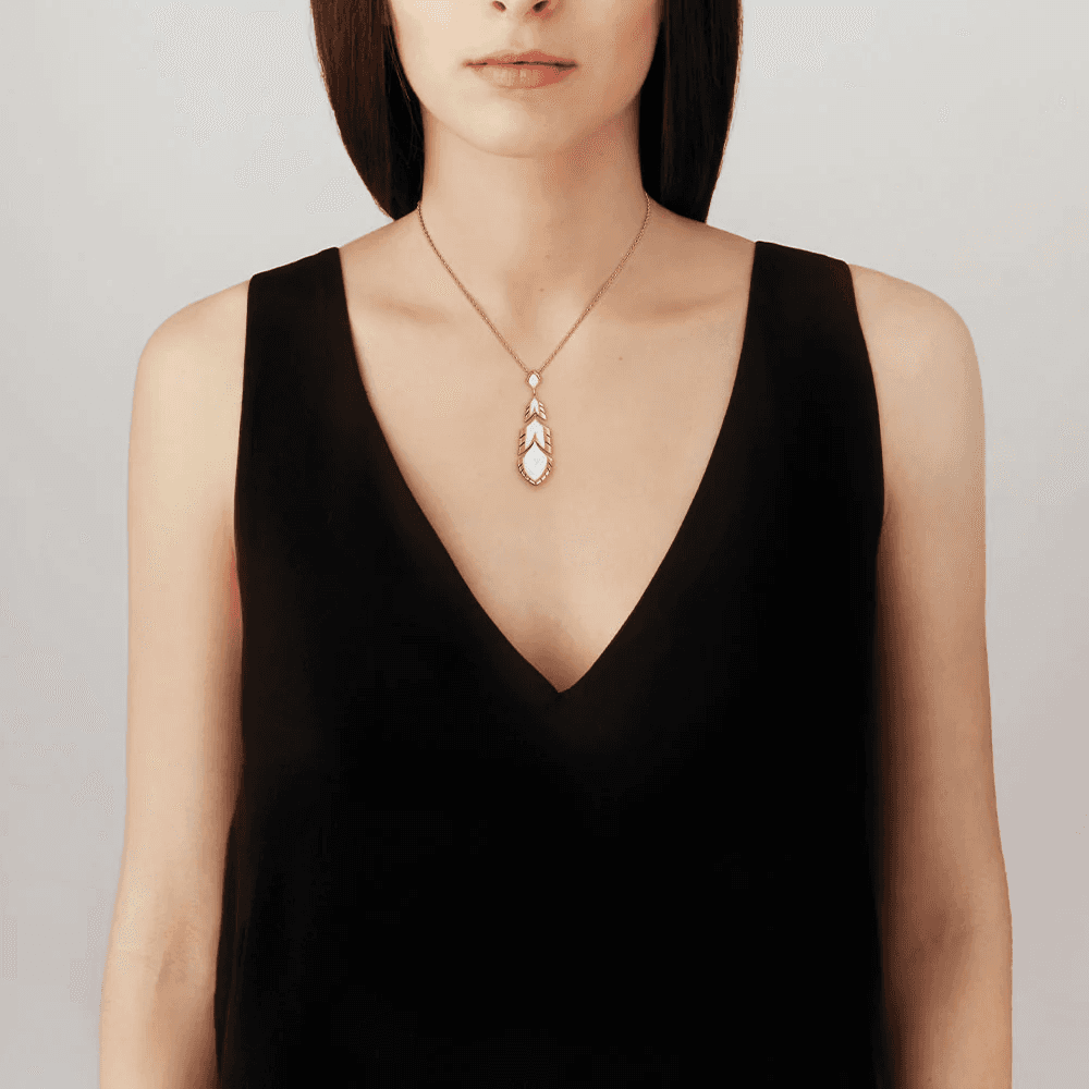 Lalique Paon Drop Pendant - White Pearly Clear Crystal White Lacquer 18K Yellow Gold Plated Jewelry by Lalique at FormFluent Sydney, Australia